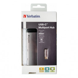 USB (3.1) hub 4-port, 49140, šedá, dĺžka kábla 15cm, Verbatim, adaptér USB C na 1x USB C, 1x USB A(3.0), 1x HDMI