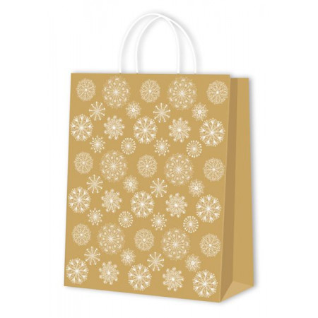 Darčeková taška vianočná 505100 A5 18x10x23cm zlatá s vločkami